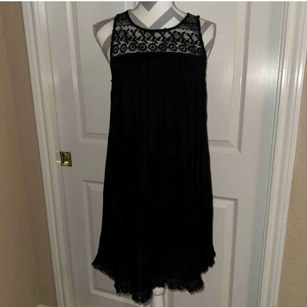 NWT Beach By Exist Black Crotchet Woven Boho A-line Midi Dress